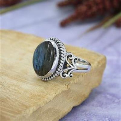 Natural Gemstone Boho 925 Sterling Silver Handmade Split Band Ring Jewelry