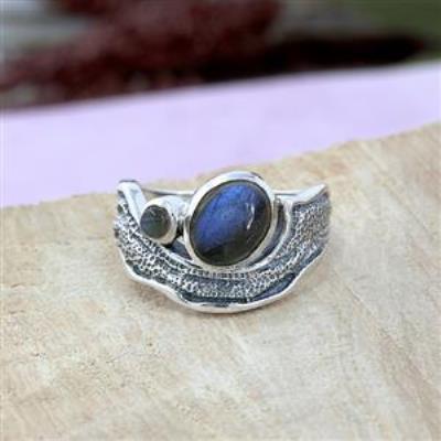Unique 925 Sterling Silver Oval Shape Gemstone Wave Band Ring Jewelry