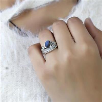 Unique 925 Sterling Silver Oval Shape Gemstone Wave Band Ring Jewelry