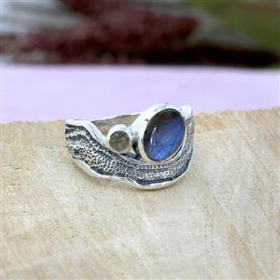 Unique 925 Sterling Silver Oval Shape Gemstone Wave Band Ring Jewelry