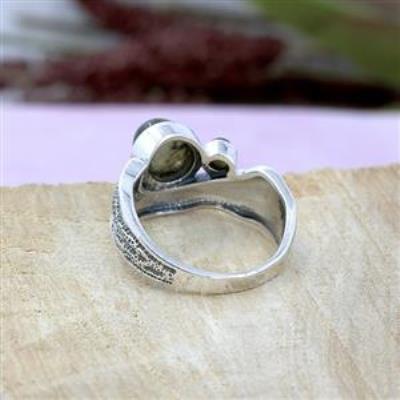 Unique 925 Sterling Silver Oval Shape Gemstone Wave Band Ring Jewelry