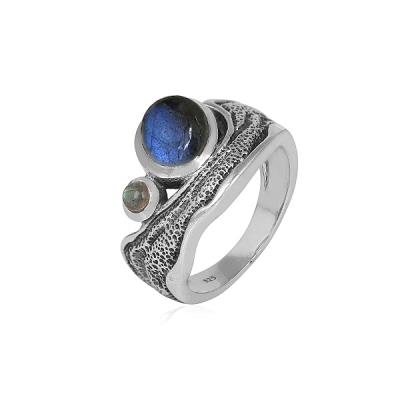 Unique 925 Sterling Silver Oval Shape Gemstone Wave Band Ring Jewelry