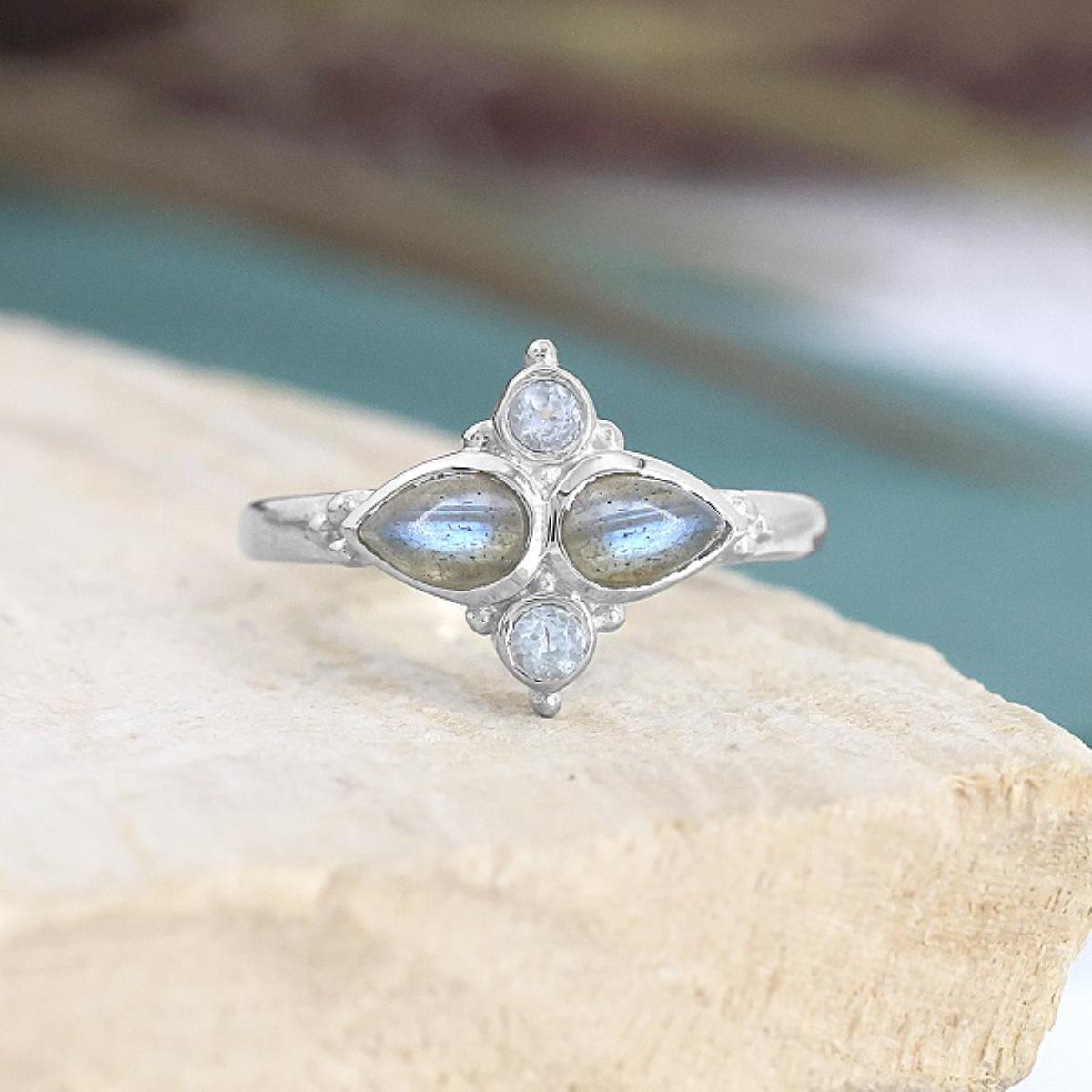 925 Sterling Silver Double Birthstone Minimal Ring Fine Jewelry