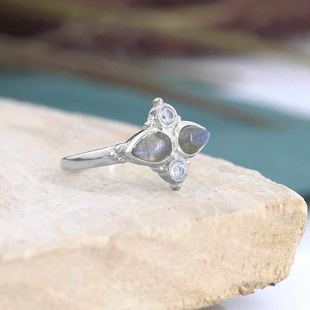 925 Sterling Silver Double Birthstone Minimal Ring Fine Jewelry