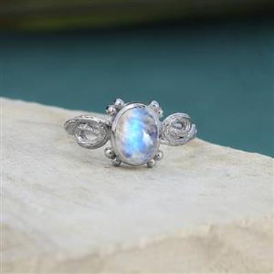 925 Silver Blue Flash Gemstone Vintage Style Designer Band Ring Women Jewelry