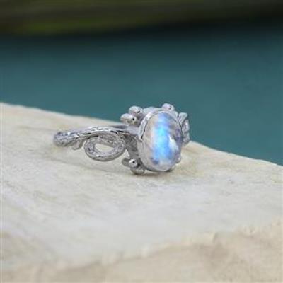 925 Silver Blue Flash Gemstone Vintage Style Designer Band Ring Women Jewelry