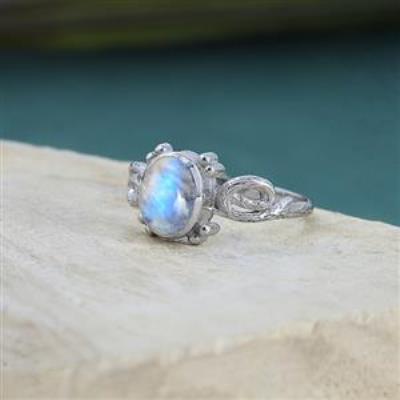 925 Silver Blue Flash Gemstone Vintage Style Designer Band Ring Women Jewelry