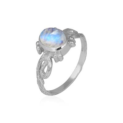 925 Silver Blue Flash Gemstone Vintage Style Designer Band Ring Women Jewelry