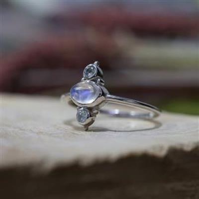 Three Gemstone Boho Bali Style 925 Silver Statement Band Ring For Teen Jewelry