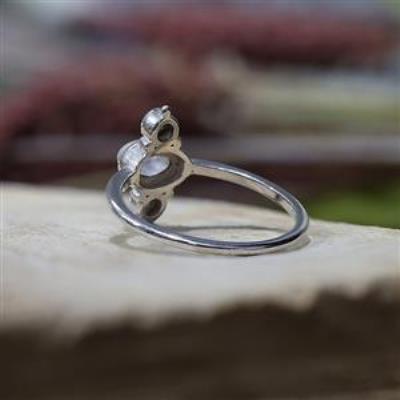 Three Gemstone Boho Bali Style 925 Silver Statement Band Ring For Teen Jewelry