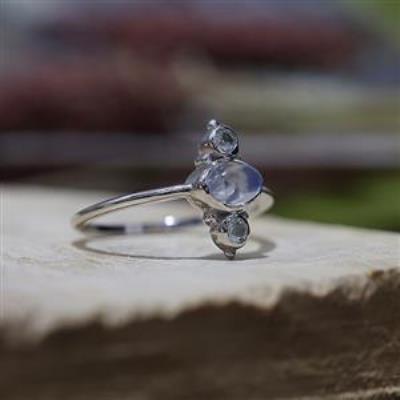 Three Gemstone Boho Bali Style 925 Silver Statement Band Ring For Teen Jewelry