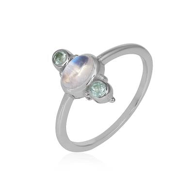 Three Gemstone Boho Bali Style 925 Silver Statement Band Ring For Teen Jewelry