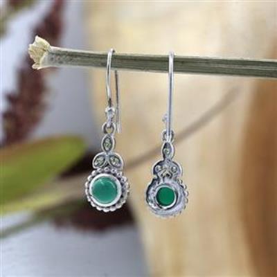 925 Sterling Silver Round Korean Leaf Designer Dangle Hanging Earrings
