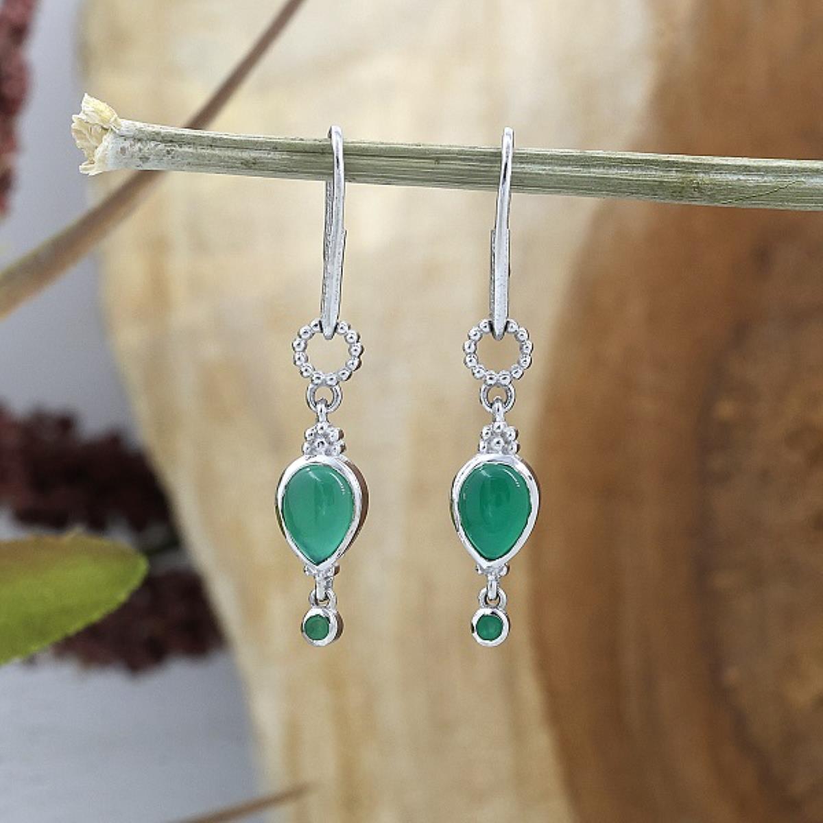 Vintage Style 925 Silver Semi-Precious Gemstone Dangle Earrings for Women
