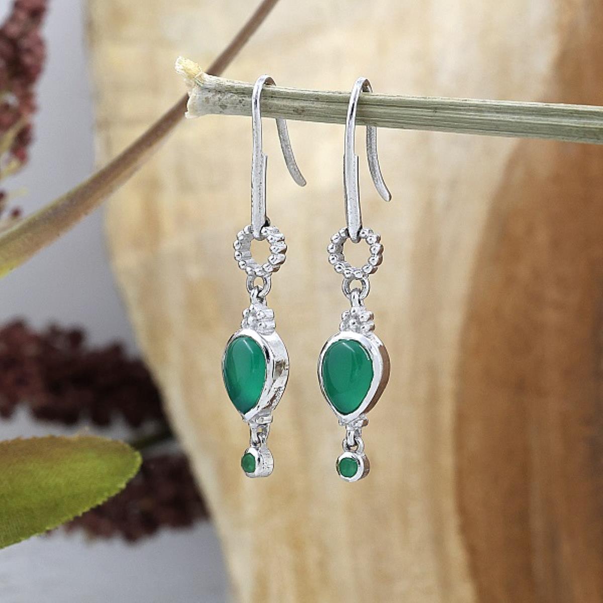 Vintage Style 925 Silver Semi-Precious Gemstone Dangle Earrings for Women