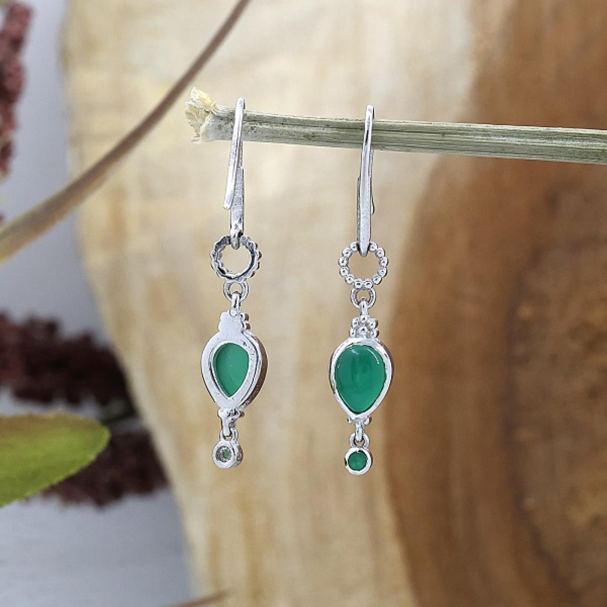 Vintage Style 925 Silver Semi-Precious Gemstone Dangle Earrings for Women