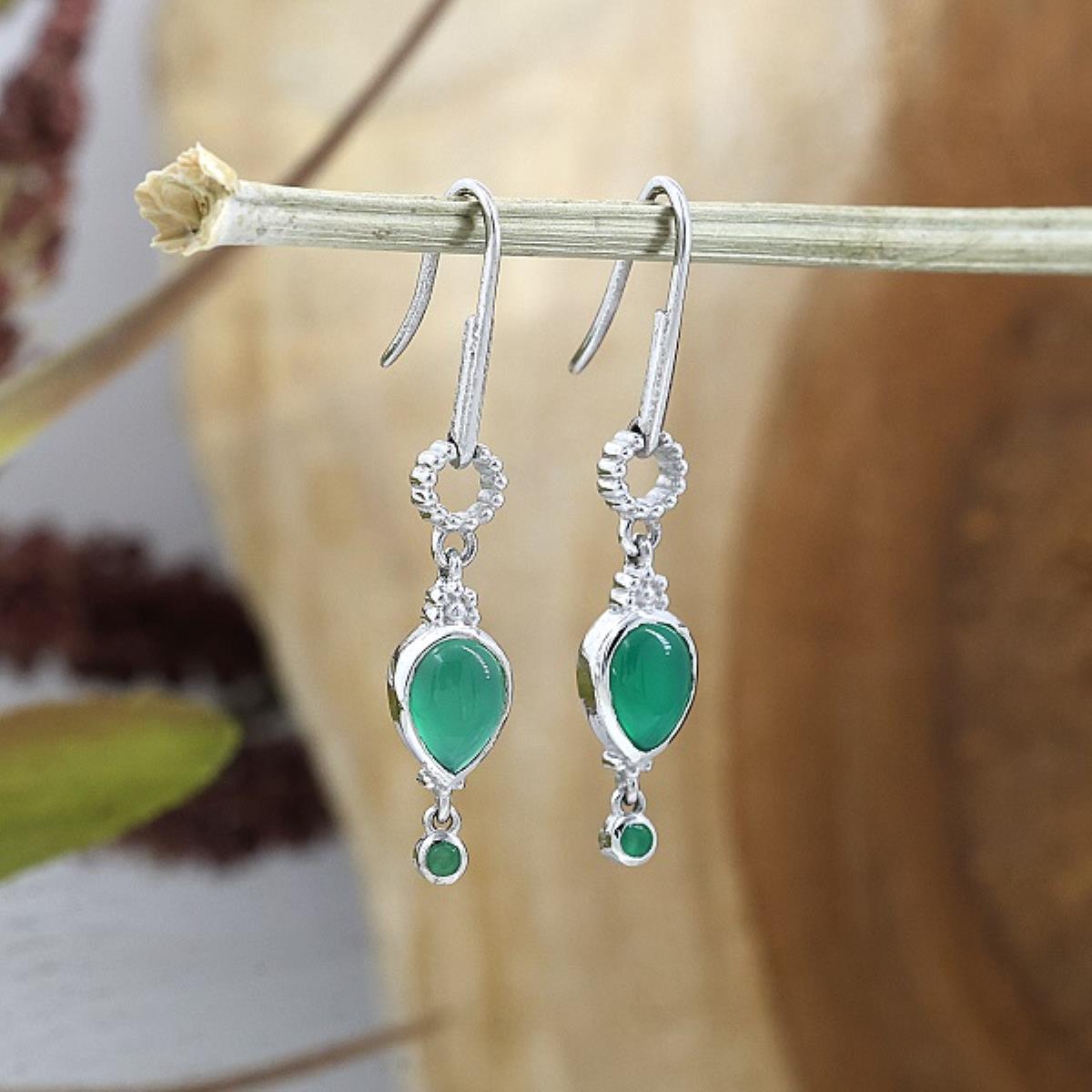 Vintage Style 925 Silver Semi-Precious Gemstone Dangle Earrings for Women