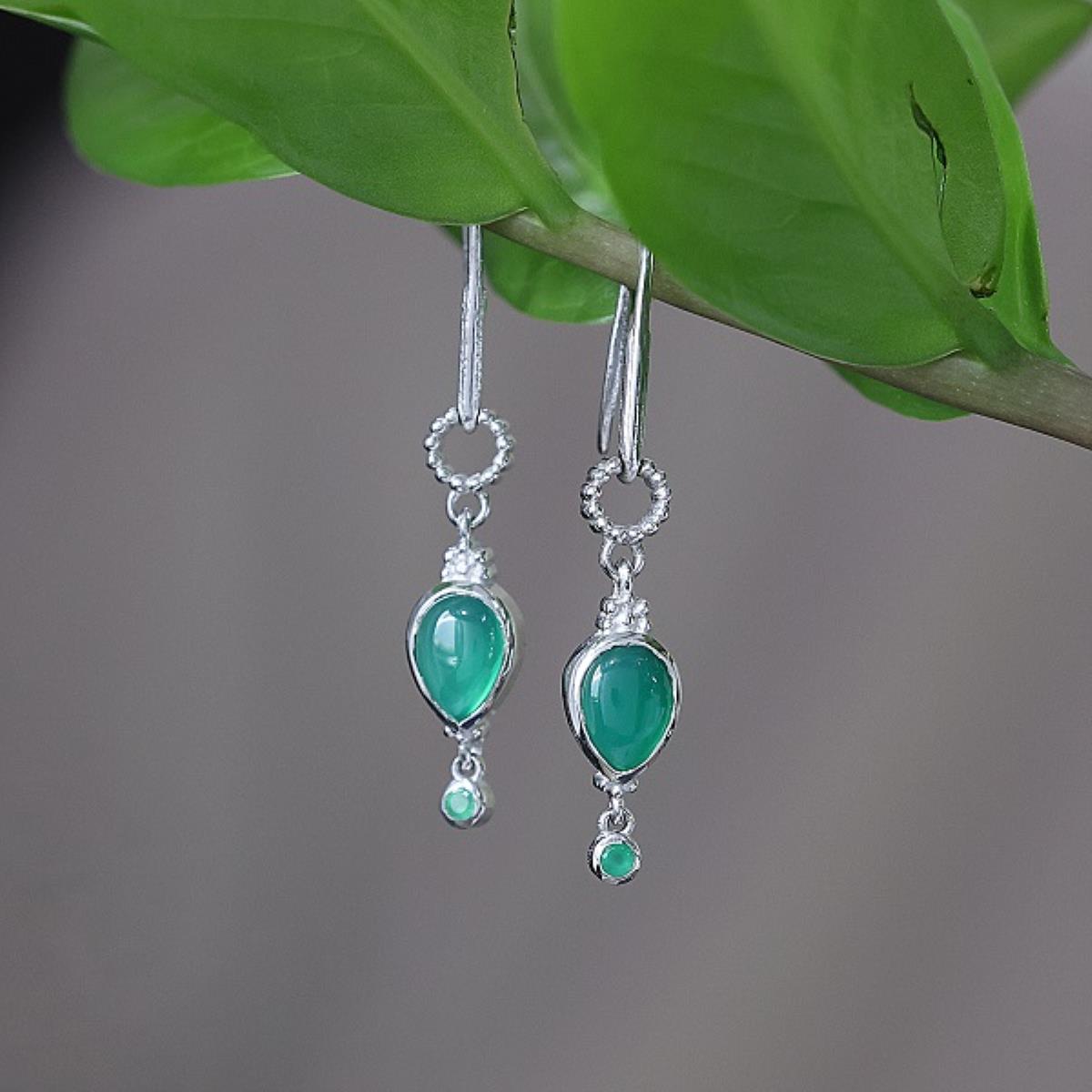 Vintage Style 925 Silver Semi-Precious Gemstone Dangle Earrings for Women