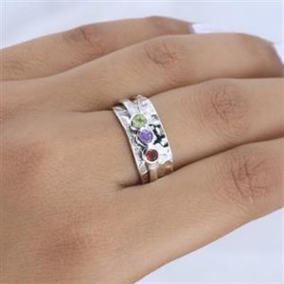 3 Stone Leaf Design 925 Sterling Silver Spinner Ring Handmade Jewelry