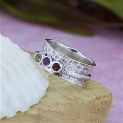 3 Stone Leaf Design 925 Sterling Silver Spinner Ring Handmade Jewelry