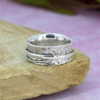 3 Stone Leaf Design 925 Sterling Silver Spinner Ring Handmade Jewelry