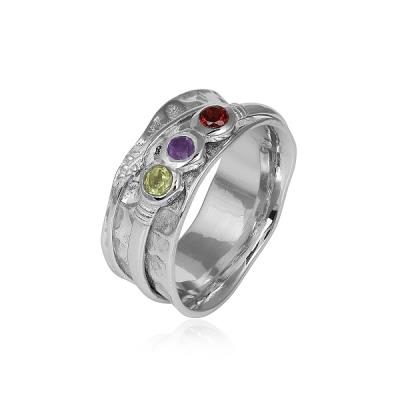 3 Stone Leaf Design 925 Sterling Silver Spinner Ring Handmade Jewelry