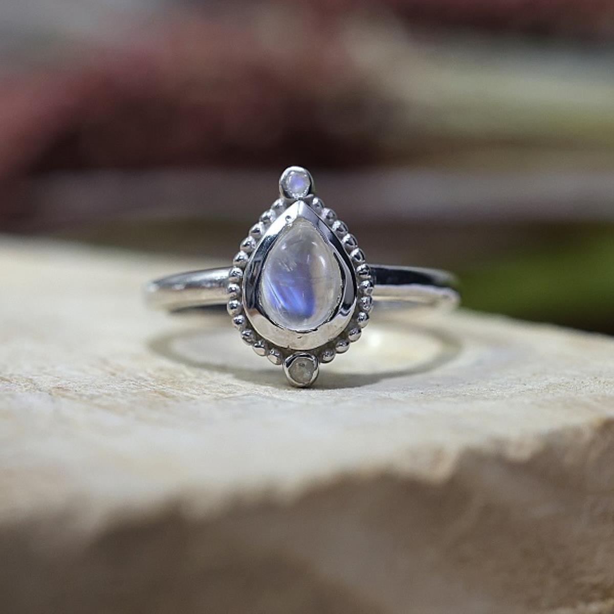 925 Sterling Silver Tear Drop Spiritual Gemstone Handmade Band Rings Jewelry