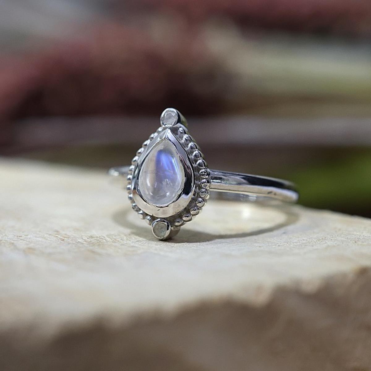 925 Sterling Silver Tear Drop Spiritual Gemstone Handmade Band Rings Jewelry