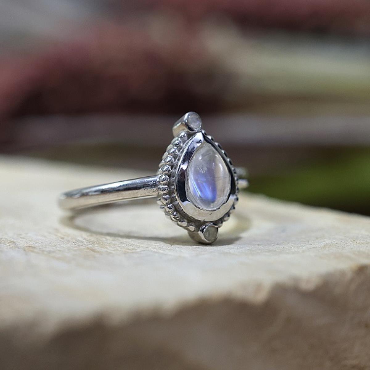925 Sterling Silver Tear Drop Spiritual Gemstone Handmade Band Rings Jewelry