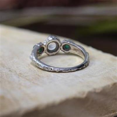 Buy 925 Sterling Silver Natural Moonstone & Green Onyx Women's Trilogy Ring Jewellery