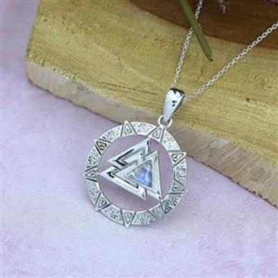 925 Sterling Silver Valknut Moonstone Pendant Jewelry