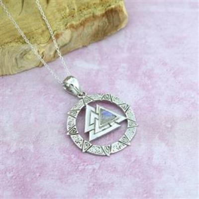 925 Sterling Silver Valknut Moonstone Pendant Jewelry