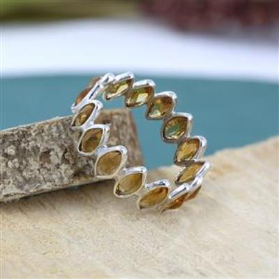 925 Sterling Silver Citrine Eternity Band Ring Jewelry