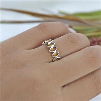 925 Sterling Silver Citrine Eternity Band Ring Jewelry