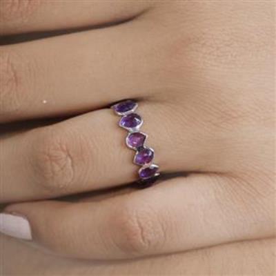 925 Sterling Silver Full Eternity Amethyst Band Ring Handmade Jewelry