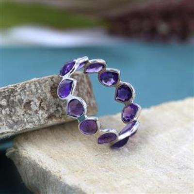 925 Sterling Silver Full Eternity Amethyst Band Ring Handmade Jewelry