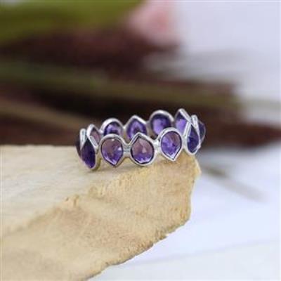 925 Sterling Silver Full Eternity Amethyst Band Ring Handmade Jewelry