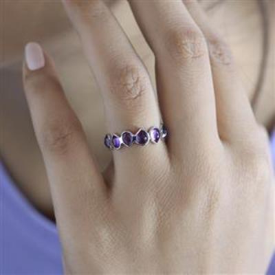 925 Sterling Silver Full Eternity Amethyst Band Ring Handmade Jewelry