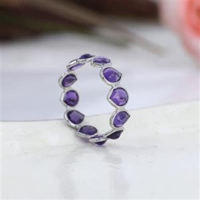 925 Sterling Silver Full Eternity Amethyst Band Ring Handmade Jewelry