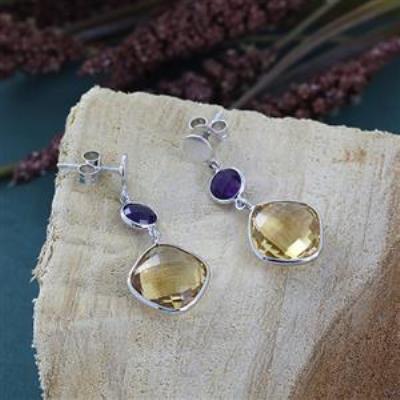925 Sterling Silver Two Stone Handmade Dangle Earring Fine Jewelry Manufacturer
