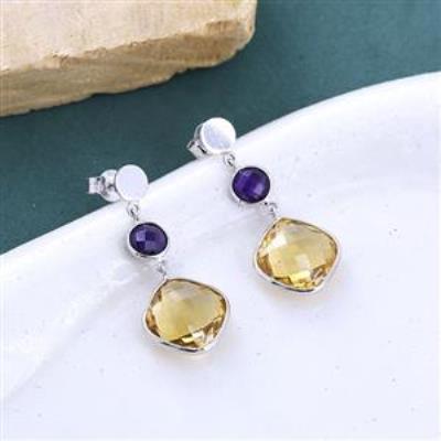 925 Sterling Silver Two Stone Handmade Dangle Earring Fine Jewelry Manufacturer
