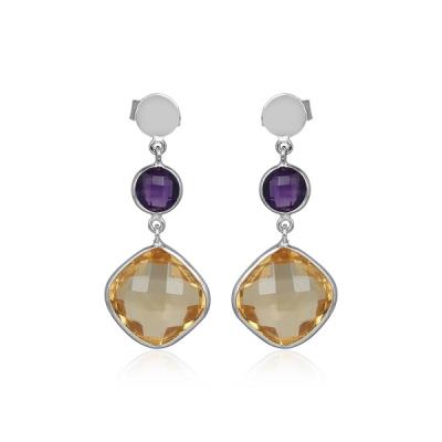 925 Sterling Silver Two Stone Handmade Dangle Earring Fine Jewelry Manufacturer