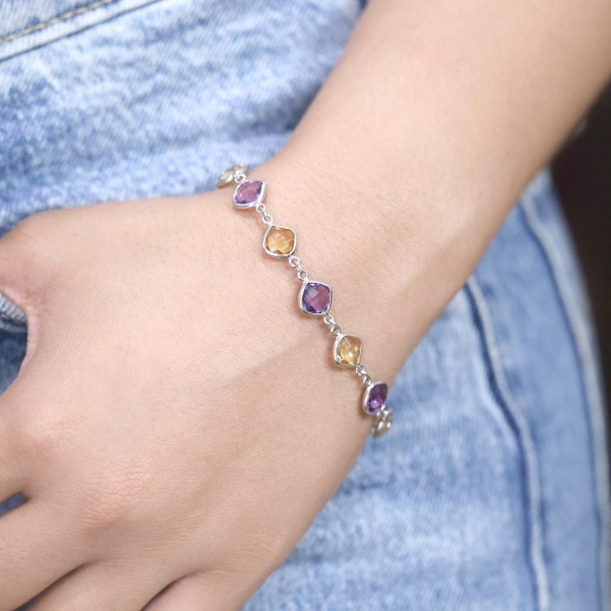 925 Sterling Silver Cushion Bracelet Handmade Fine Jewelry