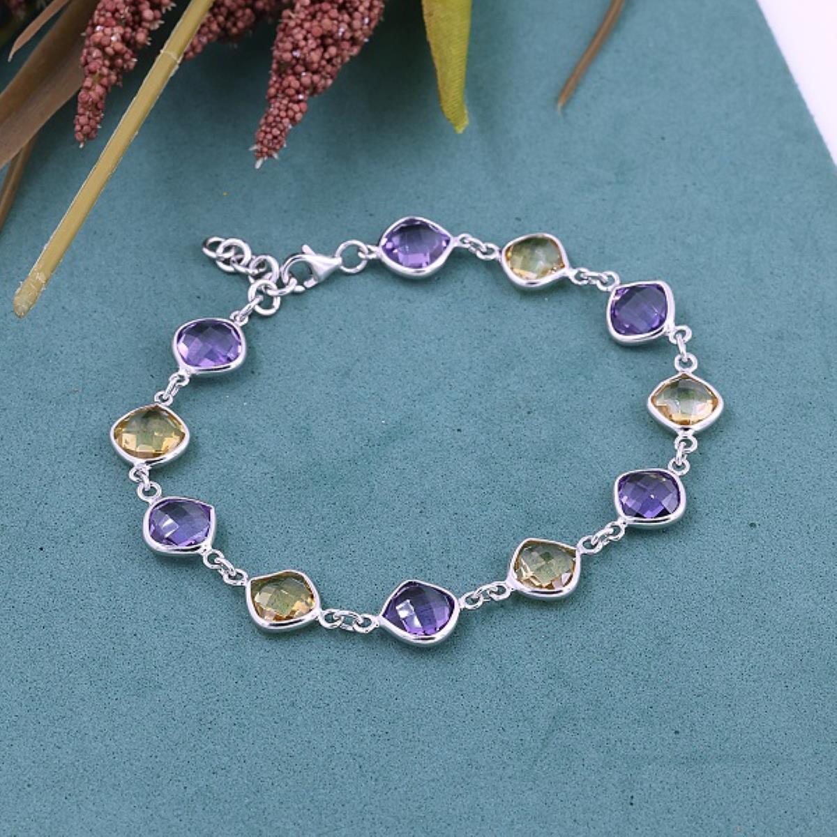 925 Sterling Silver Cushion Bracelet Handmade Fine Jewelry