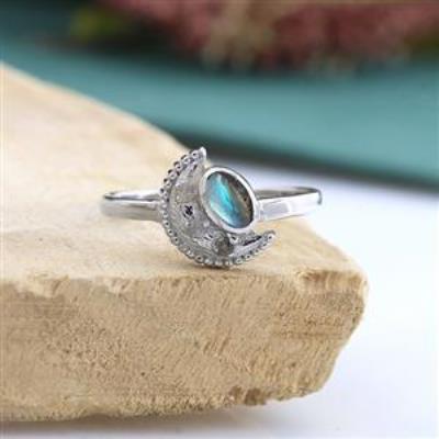 Minimalist Oval Moon Design Gemstone Handmade 925 Sterling Silver Ring Jewelry