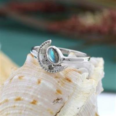 Minimalist Oval Moon Design Gemstone Handmade 925 Sterling Silver Ring Jewelry