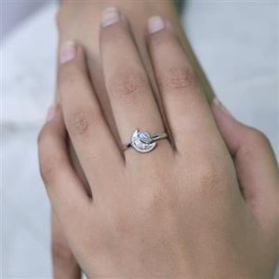 Minimalist Oval Moon Design Gemstone Handmade 925 Sterling Silver Ring Jewelry