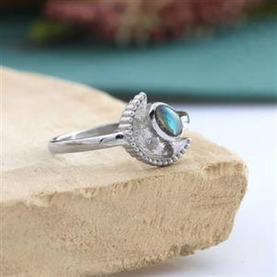 Minimalist Oval Moon Design Gemstone Handmade 925 Sterling Silver Ring Jewelry