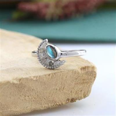Minimalist Oval Moon Design Gemstone Handmade 925 Sterling Silver Ring Jewelry