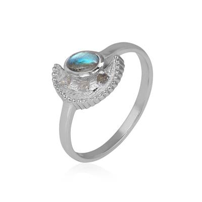 Minimalist Oval Moon Design Gemstone Handmade 925 Sterling Silver Ring Jewelry
